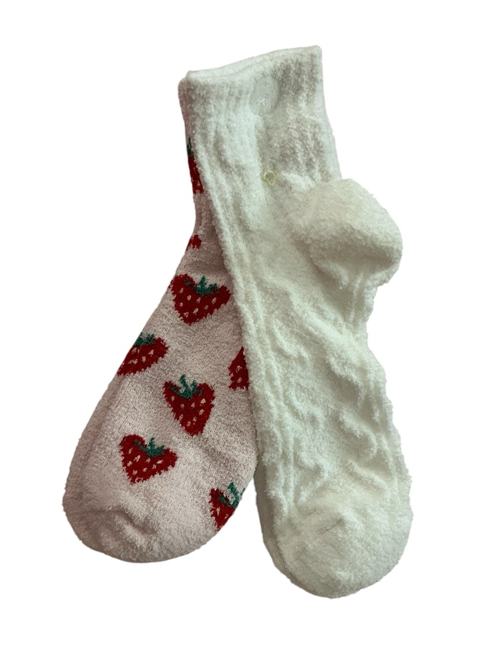 Cozy Fuzzy Socks- Strawberry pair and White pair - new